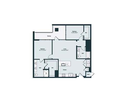 Floor plan for 2 beds, 2 baths, 1255 sqft